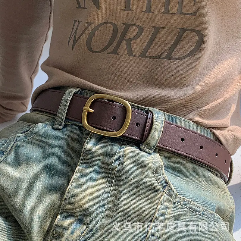 Women's Brown Leather Belt with Gold buckle wholesale - Image 7
