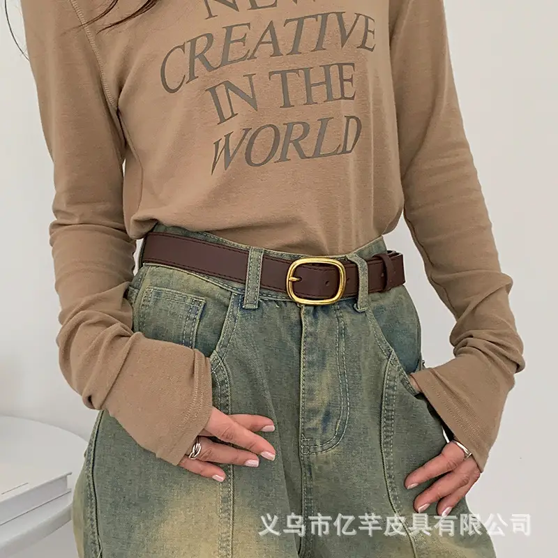 Women's Brown Leather Belt with Gold buckle wholesale β feature 11