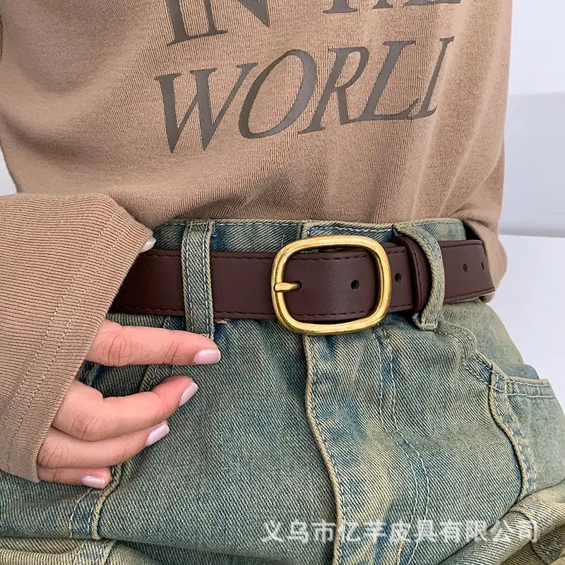 Women's Brown Leather Belt with Gold buckle wholesale β feature 13
