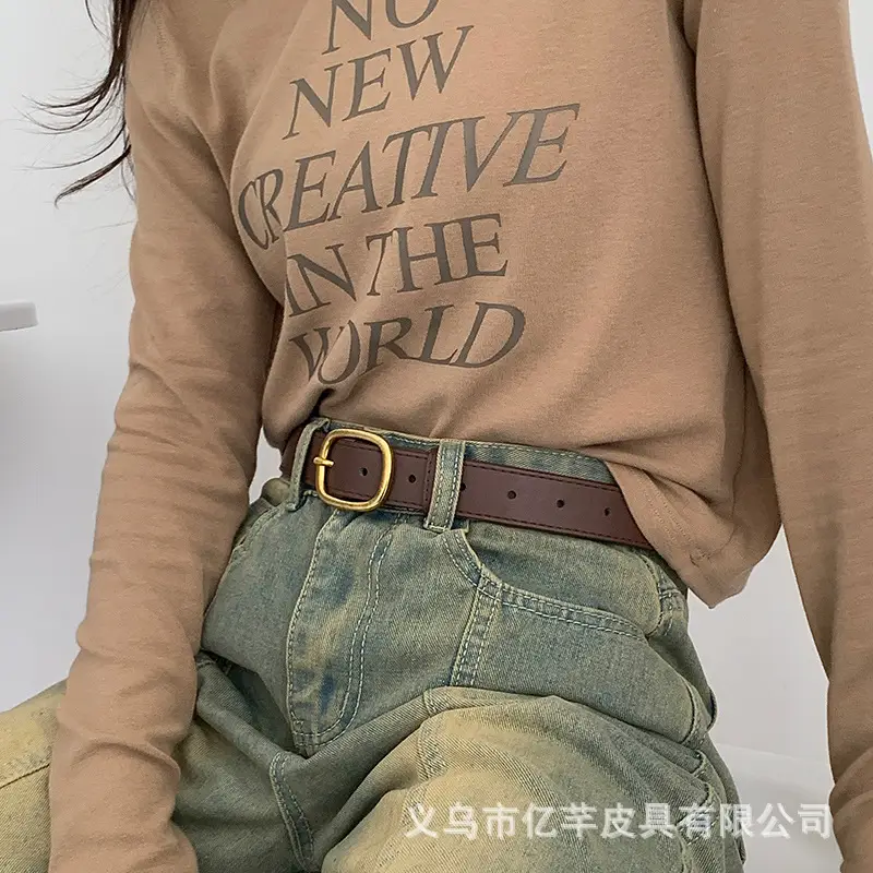 Women's Brown Leather Belt with Gold buckle wholesale β feature 16