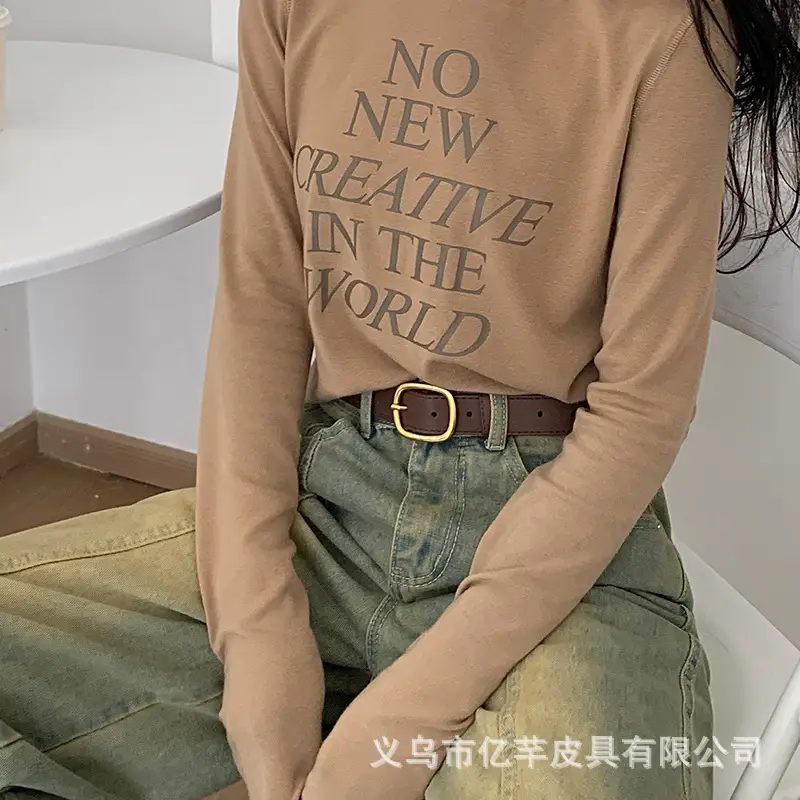 Women's Brown Leather Belt with Gold buckle wholesale β feature 17