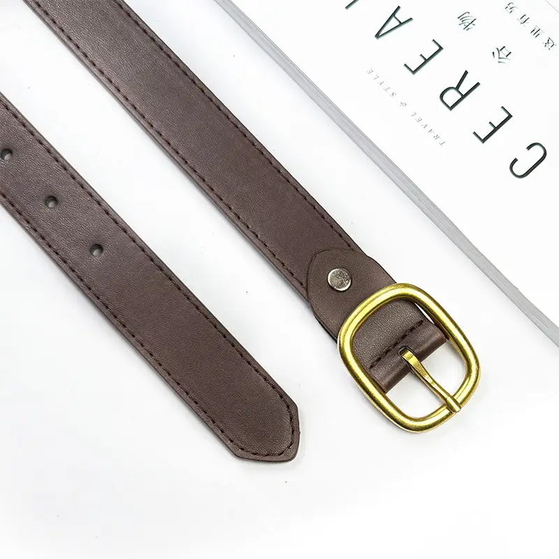 Women's Brown Leather Belt with Gold buckle wholesale β feature 4