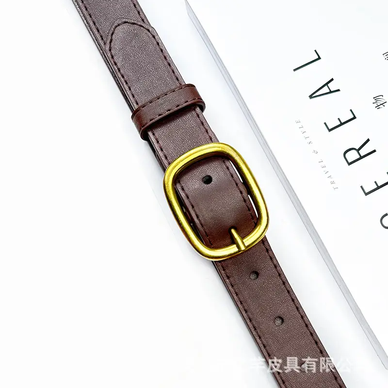 Women's Brown Leather Belt with Gold buckle wholesale β feature 5