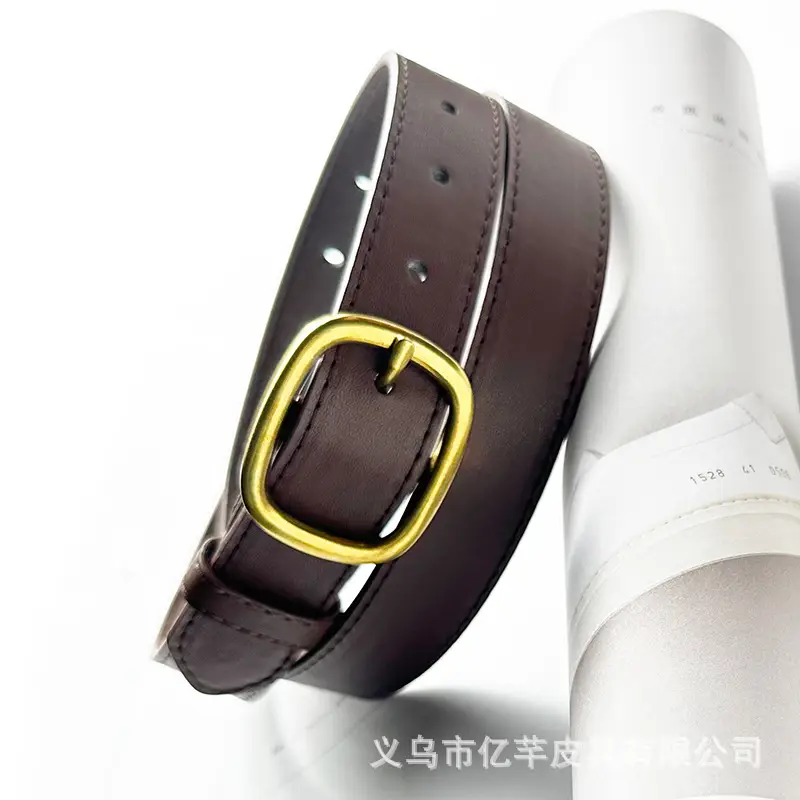 Women's Brown Leather Belt with Gold buckle wholesale β feature 6