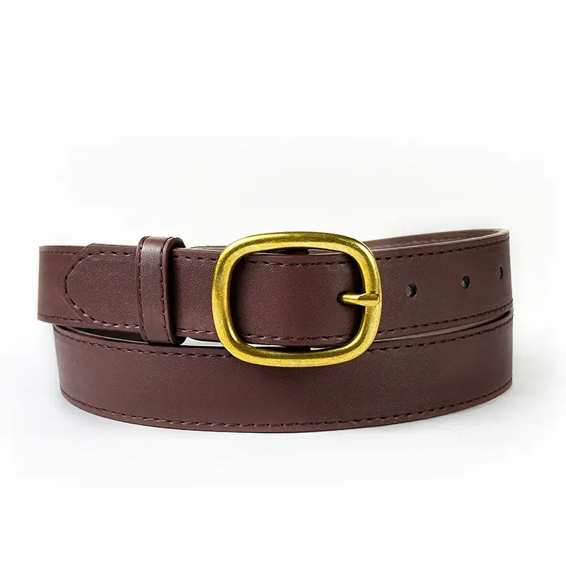 Women's Brown Leather Belt with Gold buckle wholesale β feature 8