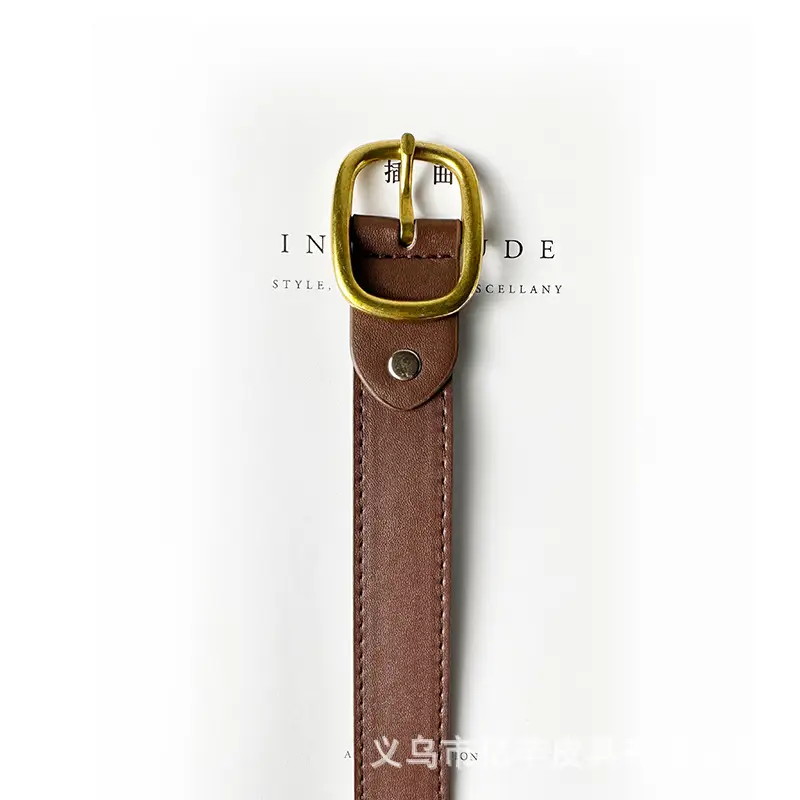 Women's Brown Leather Belt with Gold buckle wholesale β feature 9