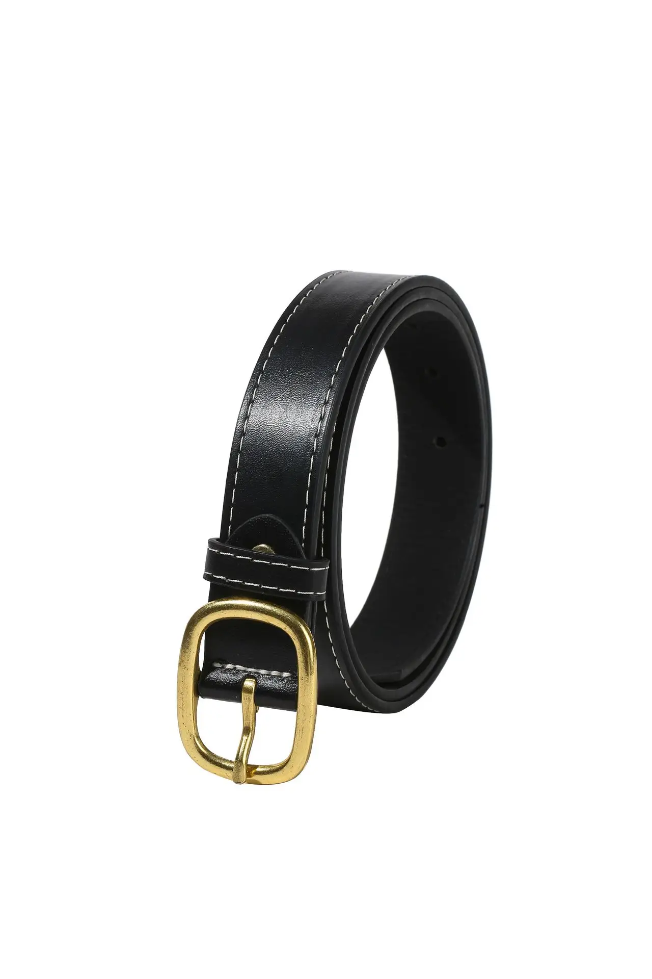 Women's Brown Leather Belt with Gold buckle wholesale - Image 2