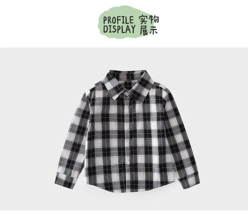 Boys Plaid Cotton Long Sleeve Shirt Spring Autumn — feature 12