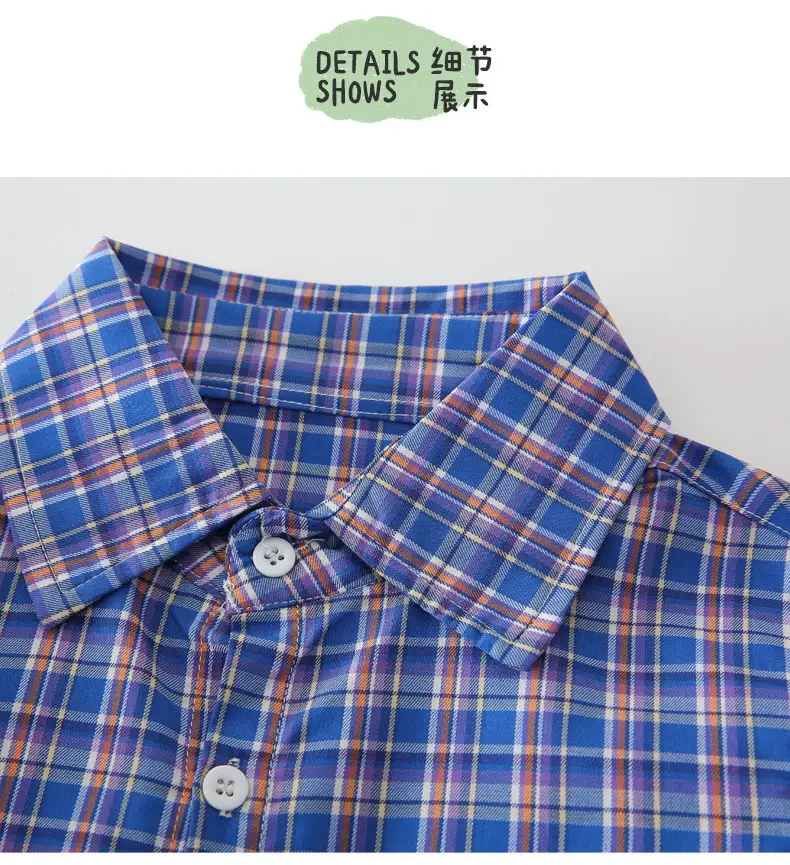 Boys Plaid Cotton Long Sleeve Shirt Spring Autumn — feature 14