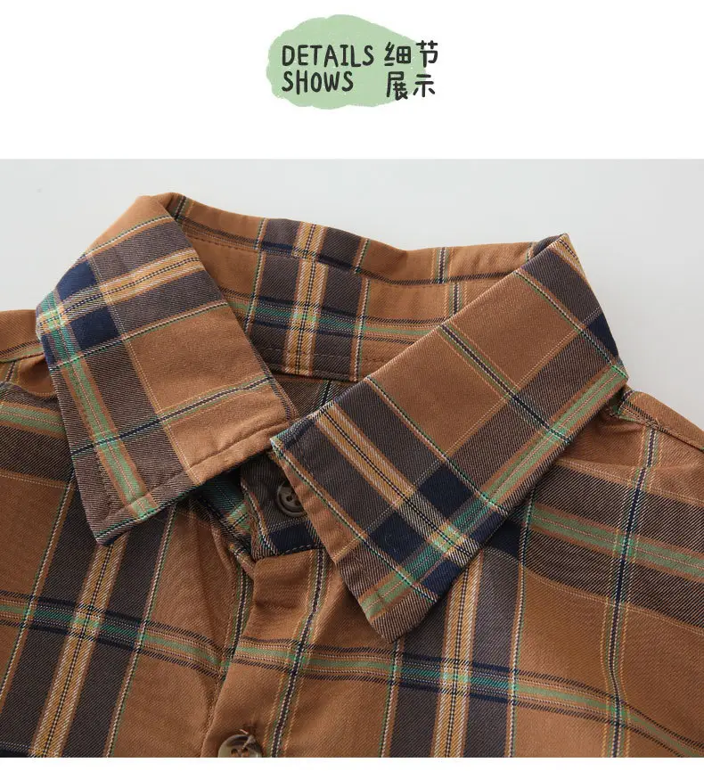 Boys Plaid Cotton Long Sleeve Shirt Spring Autumn — feature 22