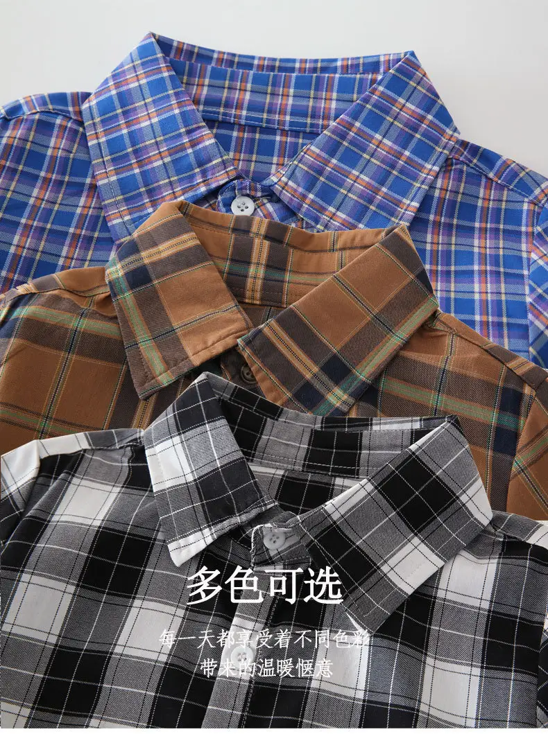Boys Plaid Cotton Long Sleeve Shirt Spring Autumn — feature 7