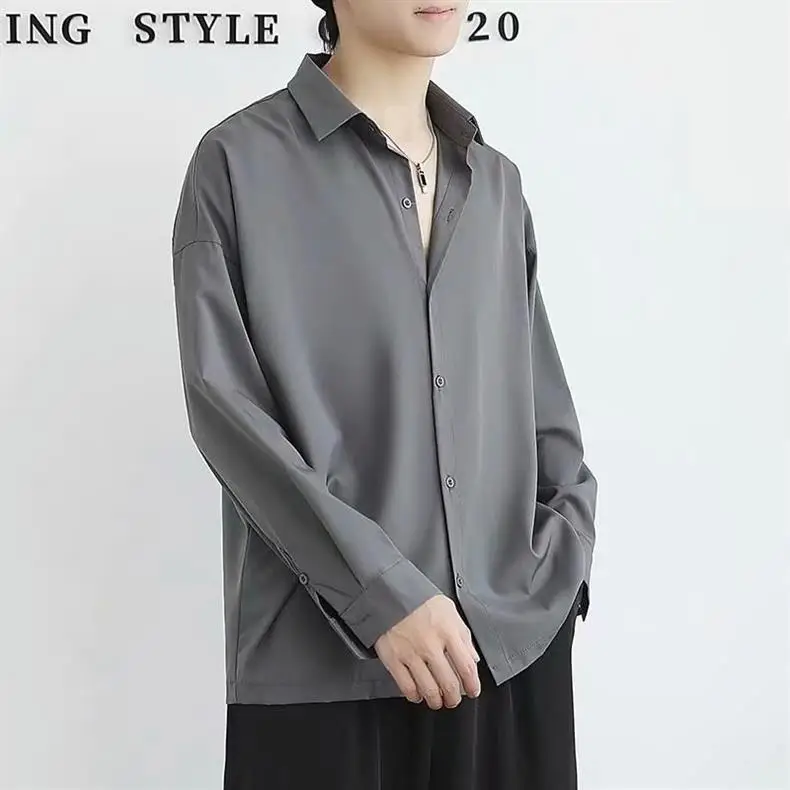 Men Grey Silk Button Shirt Long Sleeve — feature 5