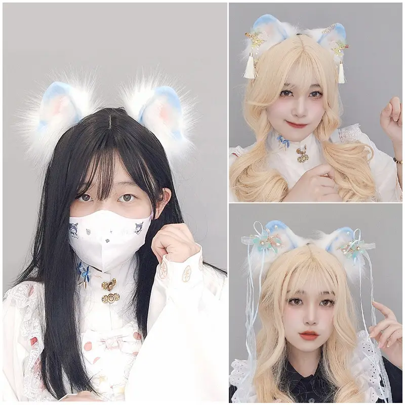Blue Faux Fur Cat Ears Headband for Girls - Image 15