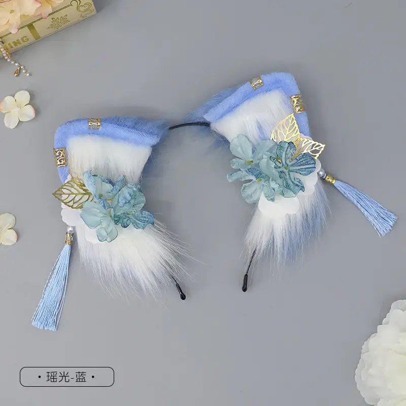 Blue Faux Fur Cat Ears Headband for Girls - Image 11