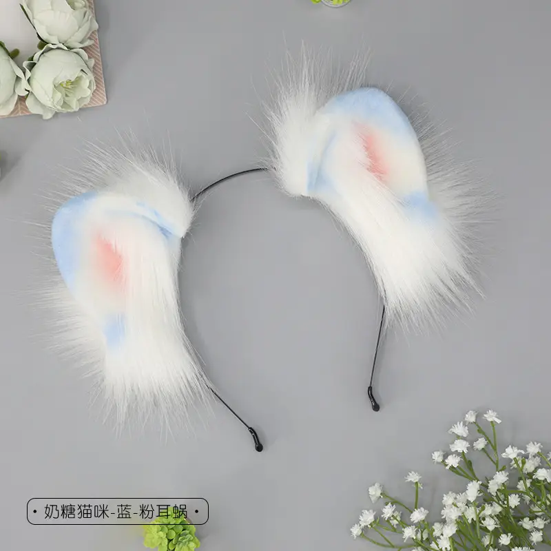 Blue Faux Fur Cat Ears Headband for Girls - Image 3