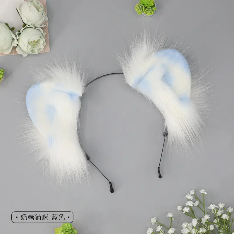Blue Faux Fur Cat Ears Headband for Girls - Image 4