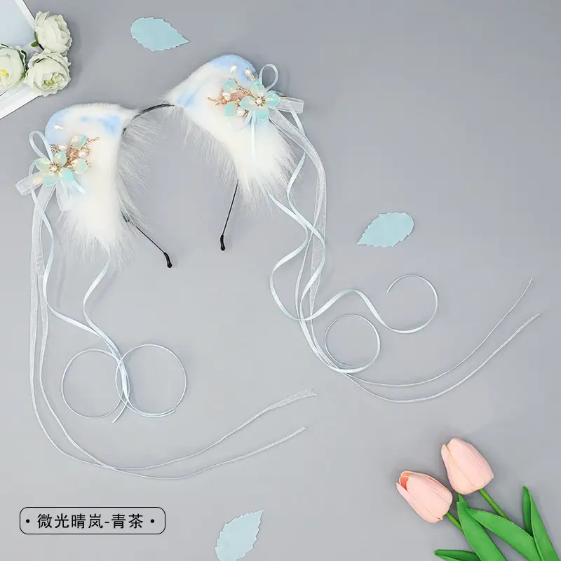 Blue Faux Fur Cat Ears Headband for Girls - Image 6