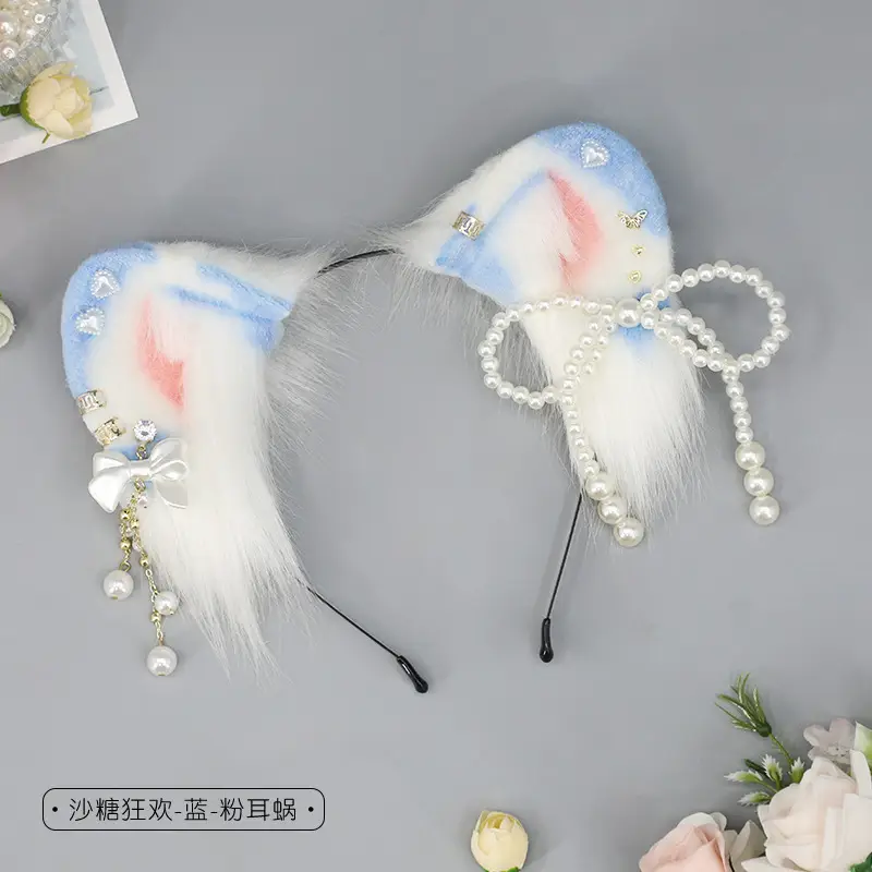 Blue Faux Fur Cat Ears Headband for Girls - Image 9