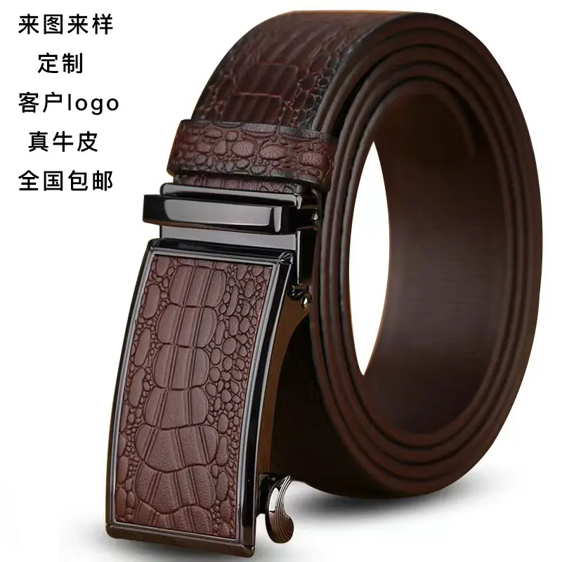 Men's Brown Croc Leather Belt with Automatic Buckle - Image 3