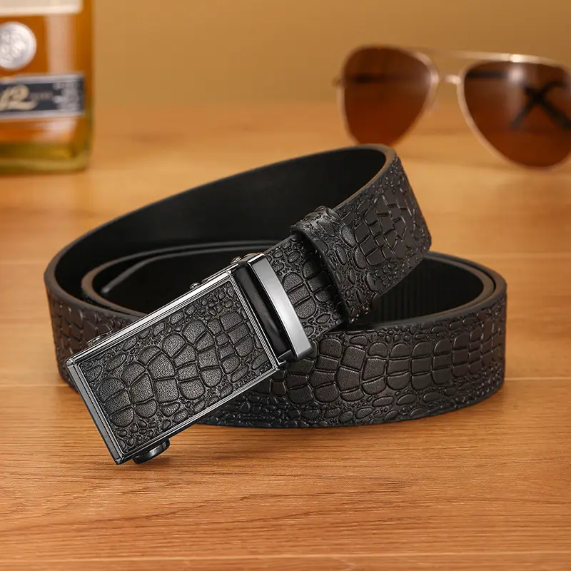 Men's Brown Croc Leather Belt with Automatic Buckle - Image 4