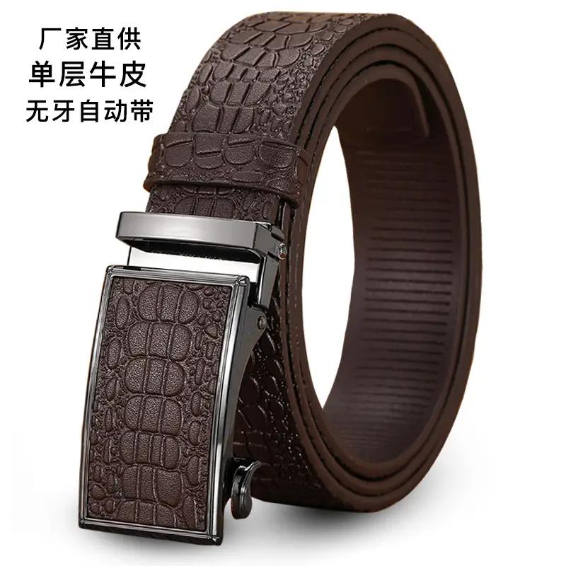Men's Brown Croc Leather Belt with Automatic Buckle - Image 2