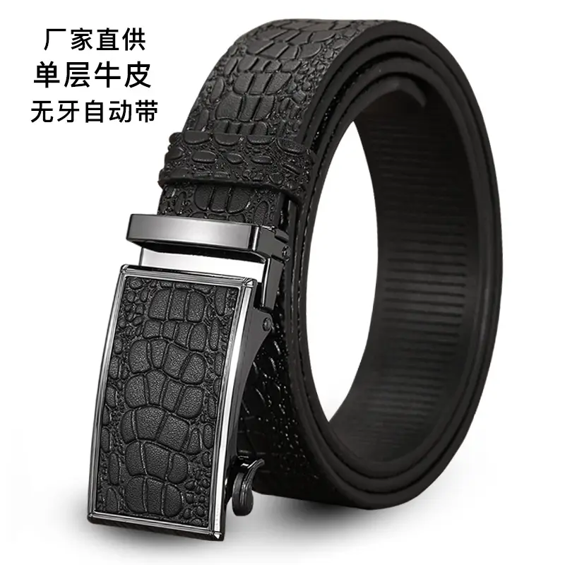 Men's Brown Croc Leather Belt with Automatic Buckle