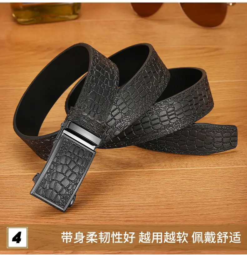 Men's Brown Croc Leather Belt with Automatic Buckle β feature 11