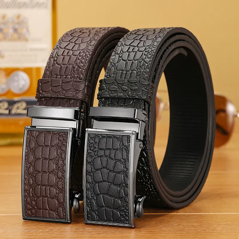 Men's Brown Croc Leather Belt with Automatic Buckle β feature 12
