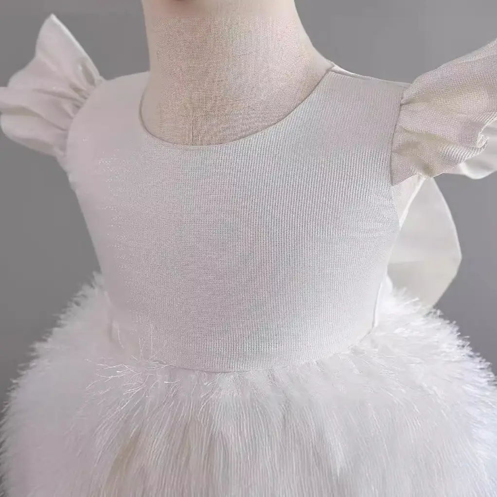White Turquoise Turule Dress for Little Girls