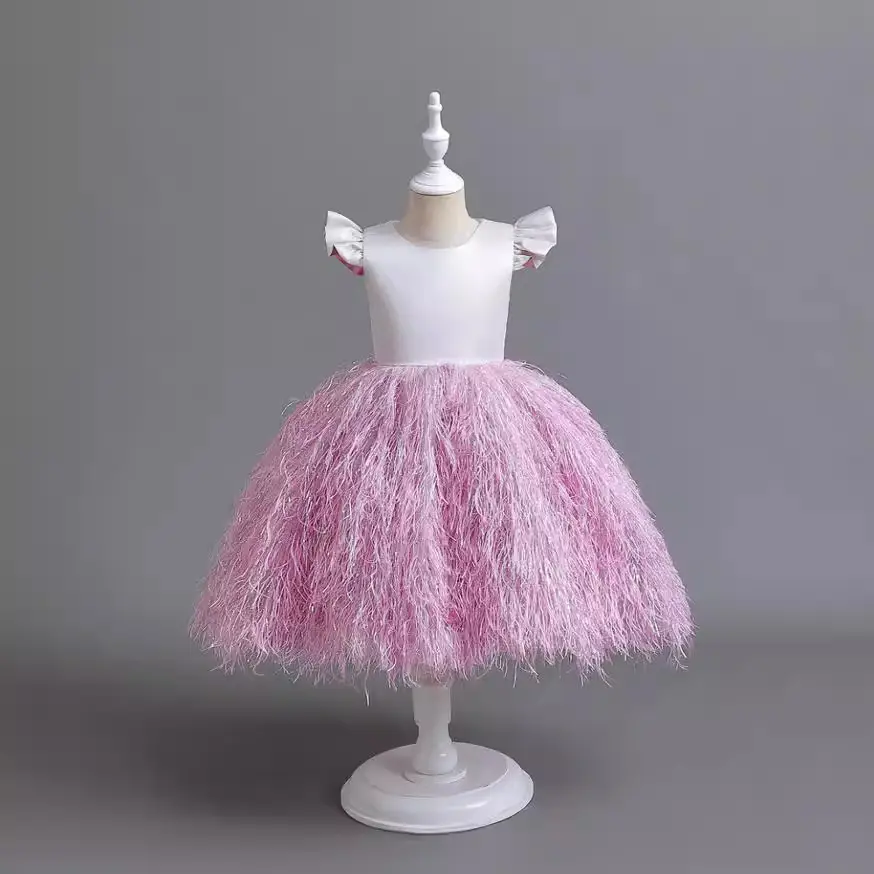 White Turquoise Turule Dress for Little Girls