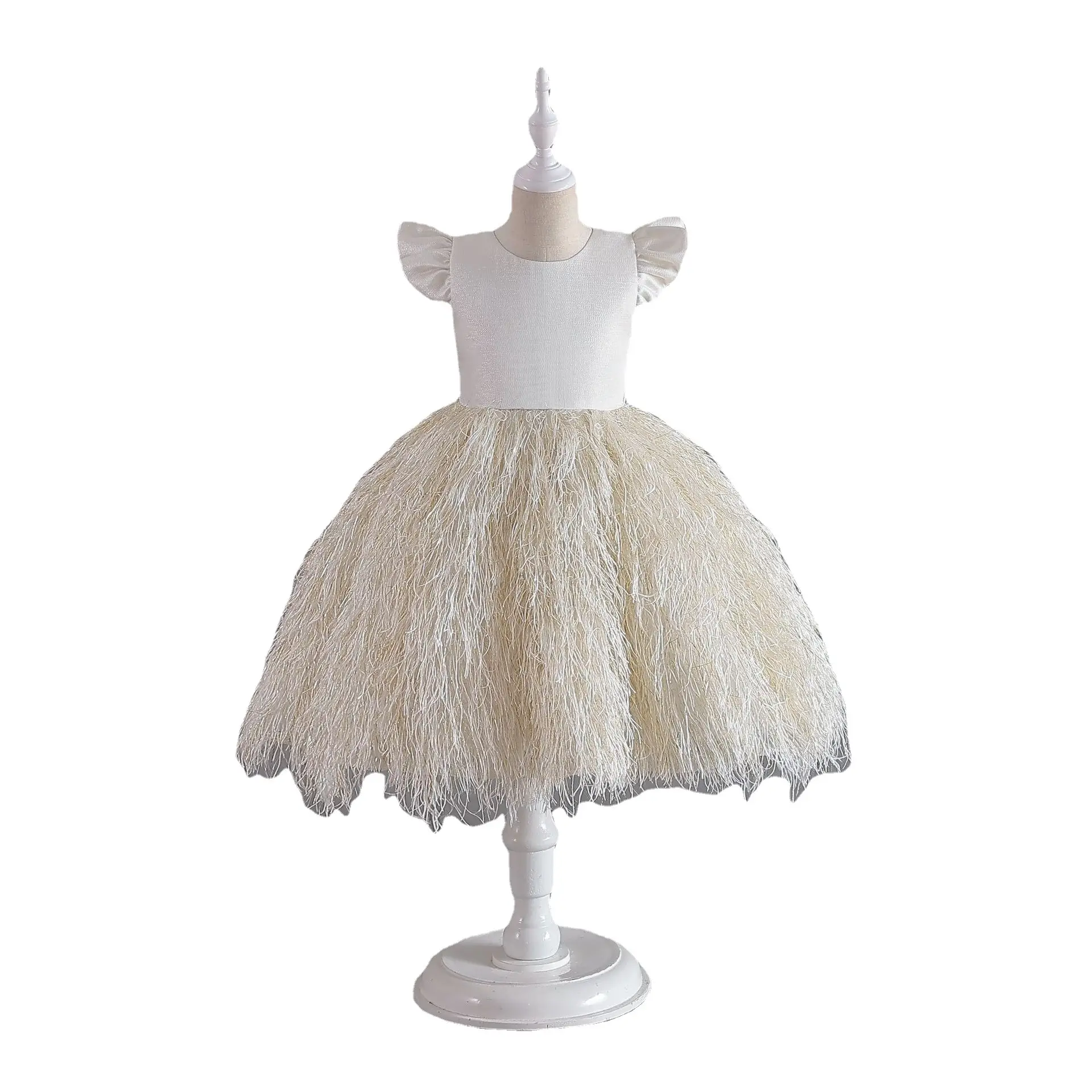 White Turquoise Turule Dress for Little Girls