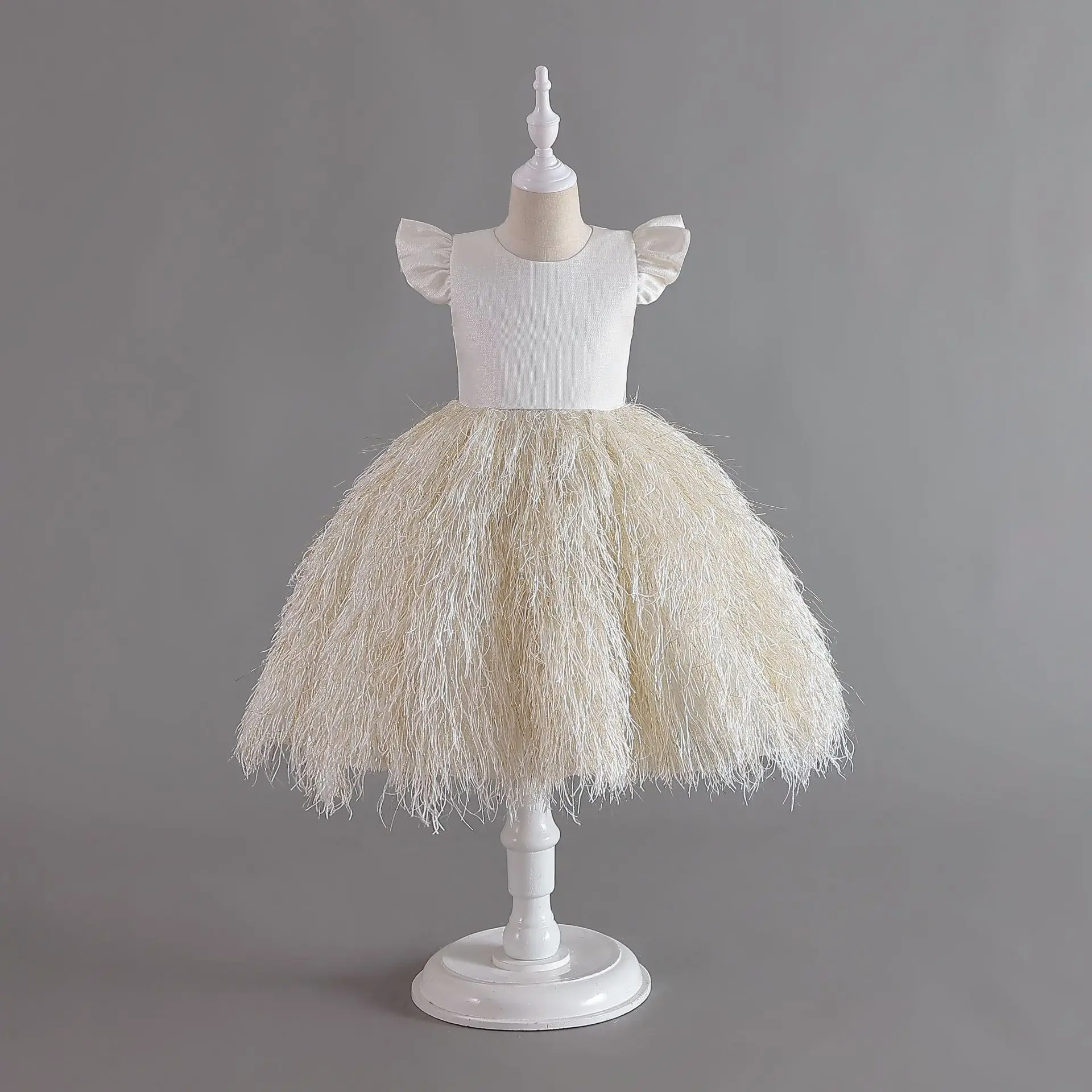 White Turquoise Turule Dress for Little Girls