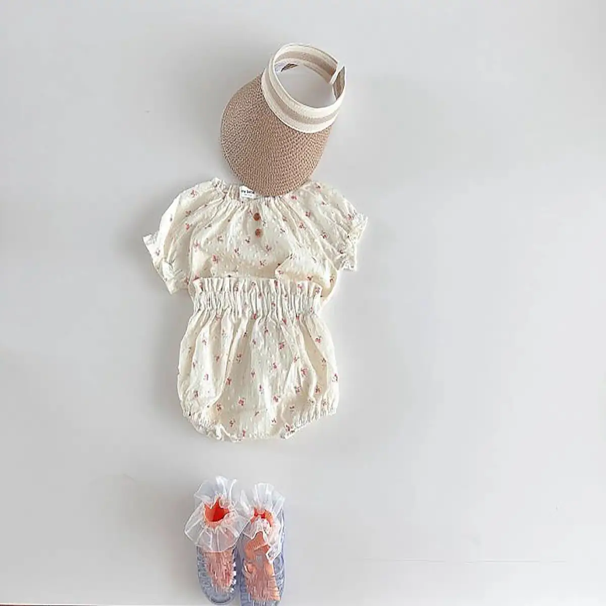 Korean Style Floral Short Sleeve Baby Shorts Set - Image 2
