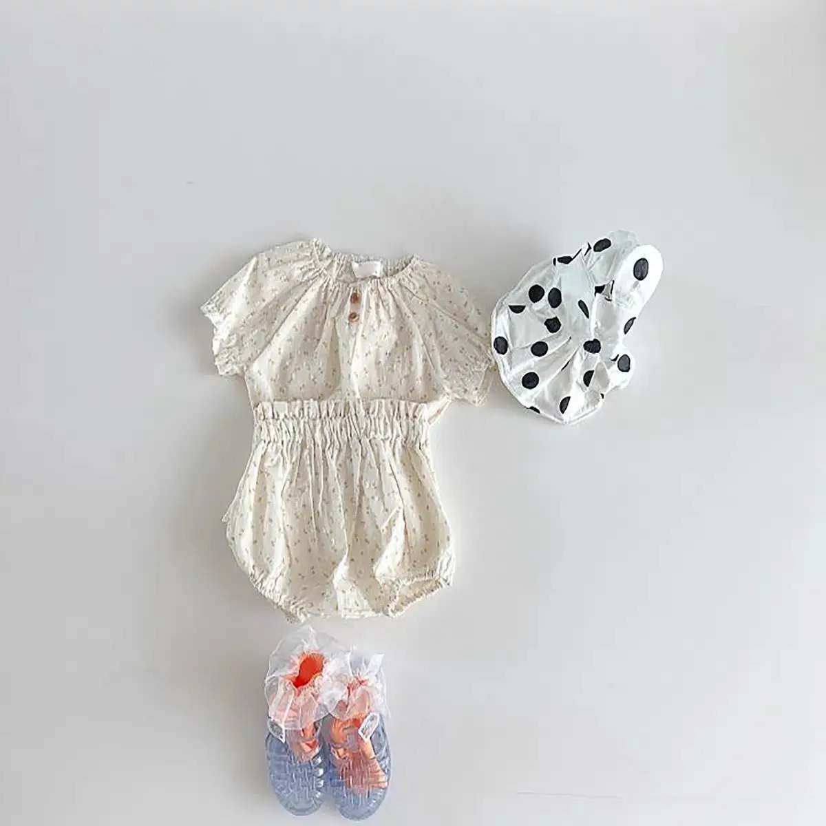 Korean Style Floral Short Sleeve Baby Shorts Set - Image 3