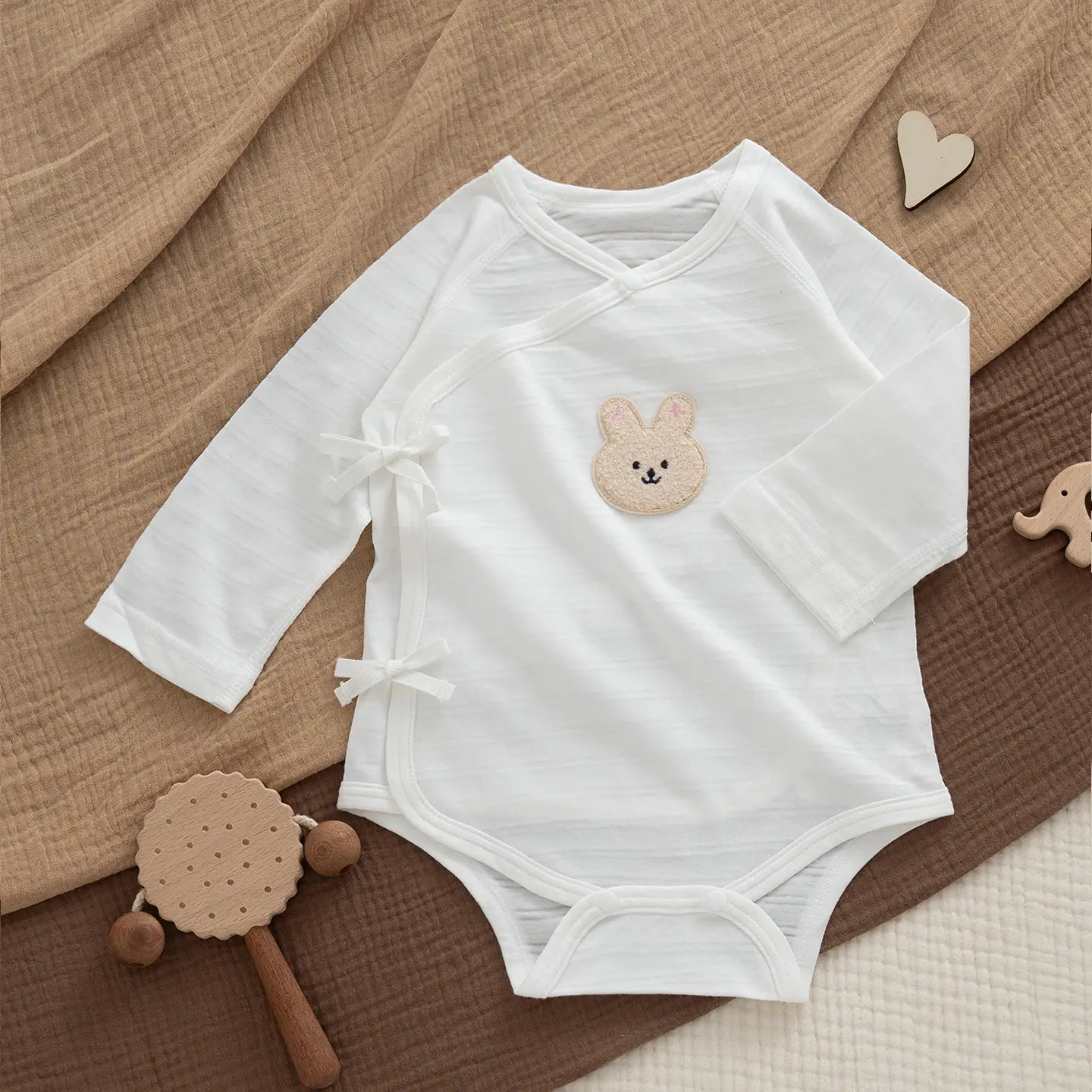 Newborn Pure Cotton Triangle Romper with Heart Neck - Image 3