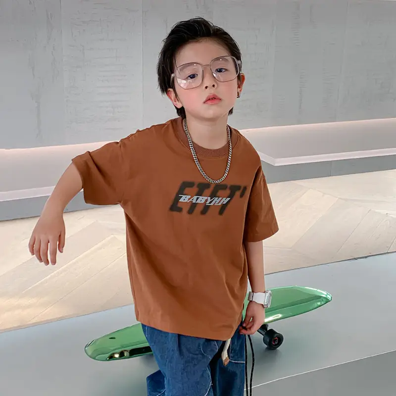 Trendy Boys Cotton T-Shirt Brown Medium to XL - Image 2