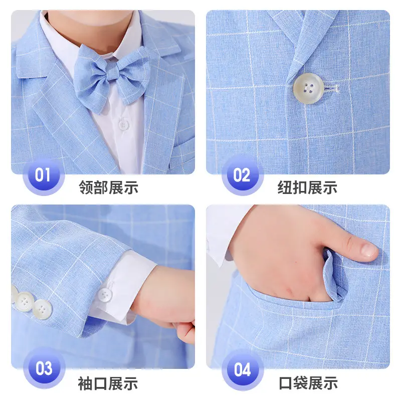 Children's Light Blue Suit Dress Boy's Spring Autumn Performance Suit - Image 8