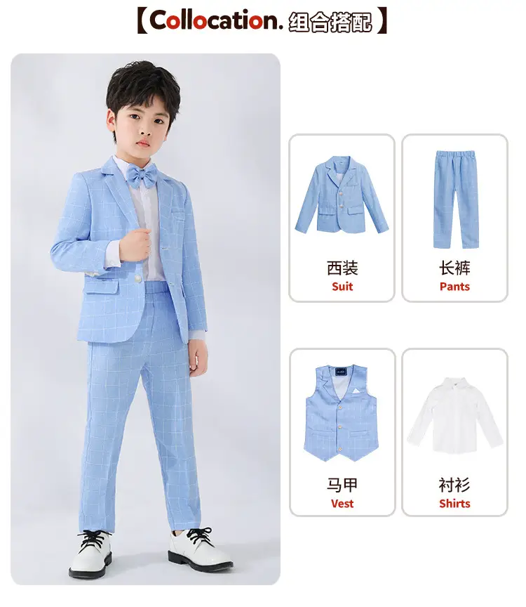 Children's Light Blue Suit Dress Boy's Spring Autumn Performance Suit — feature 10