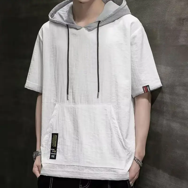 Men Ice Silk Hooded T-Shirt Summer Wear
