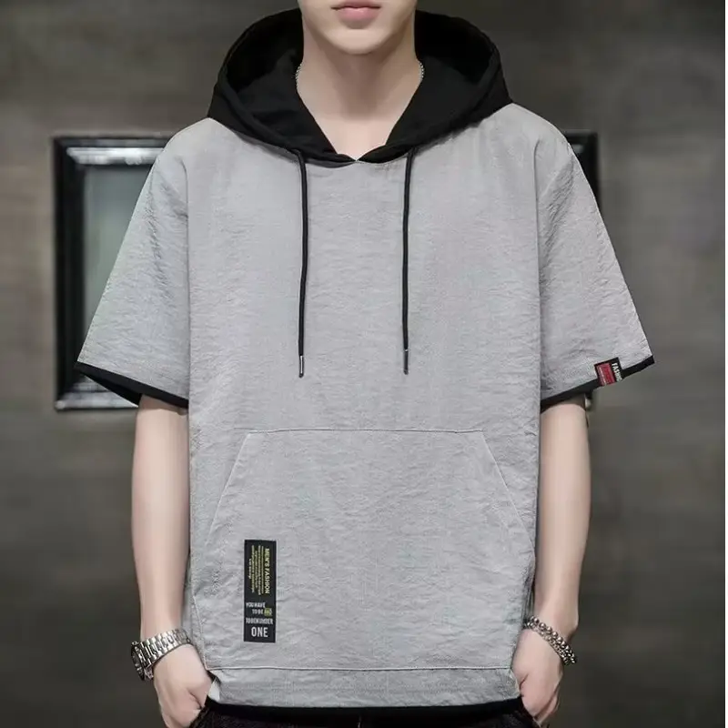 Men Ice Silk Hooded T-Shirt Summer Wear