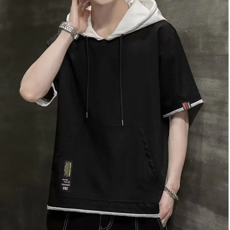 Men Ice Silk Hooded T-Shirt Summer Wear