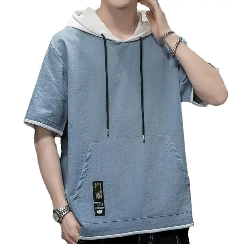 Men Ice Silk Hooded T-Shirt Summer Wear