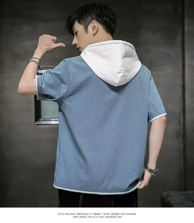 Men Ice Silk Hooded T-Shirt Summer Wear — feature 25