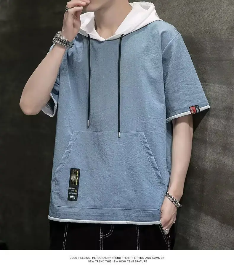 Men Ice Silk Hooded T-Shirt Summer Wear — feature 26