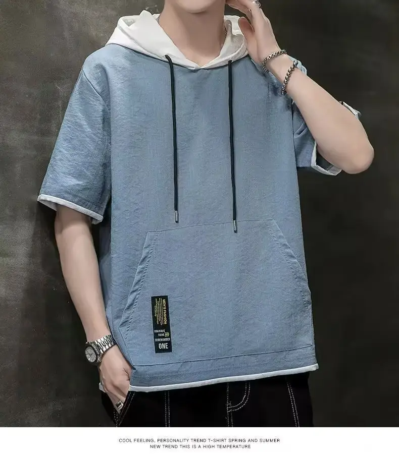 Men Ice Silk Hooded T-Shirt Summer Wear — feature 27