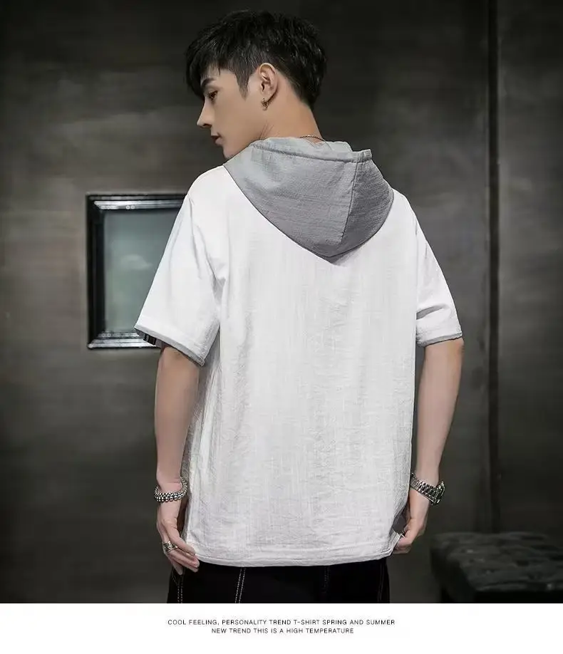 Men Ice Silk Hooded T-Shirt Summer Wear — feature 28