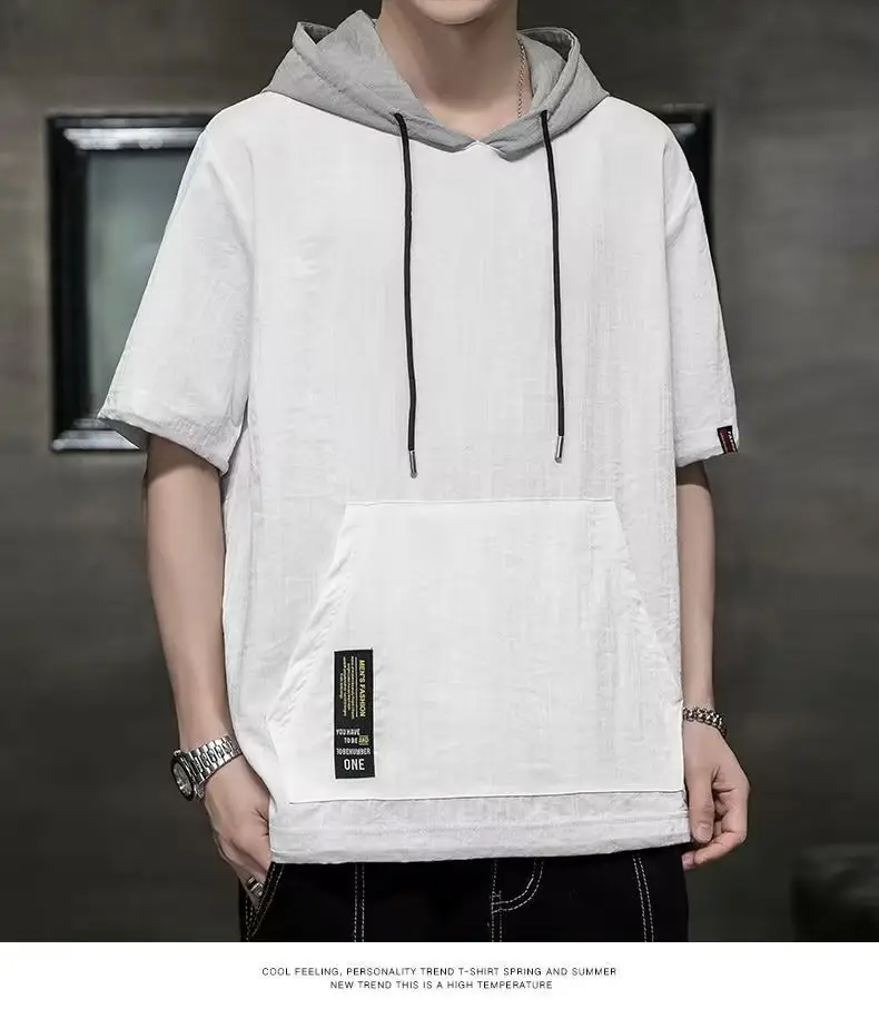 Men Ice Silk Hooded T-Shirt Summer Wear — feature 29