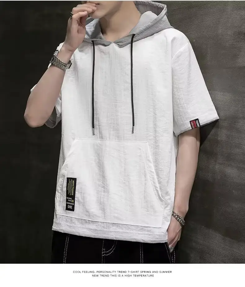 Men Ice Silk Hooded T-Shirt Summer Wear — feature 31