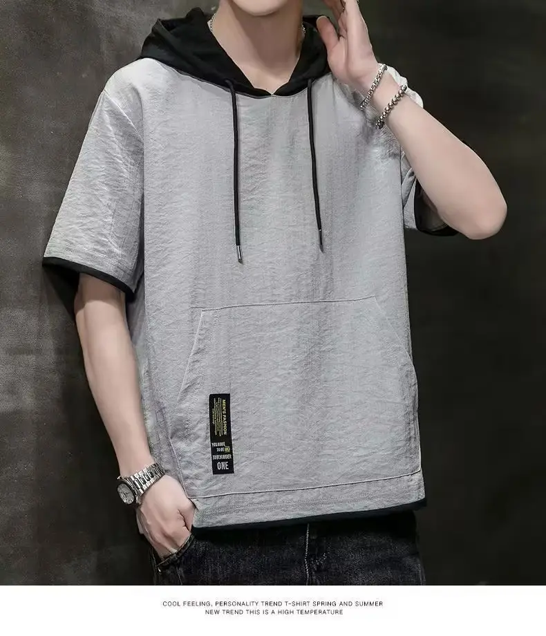 Men Ice Silk Hooded T-Shirt Summer Wear — feature 32