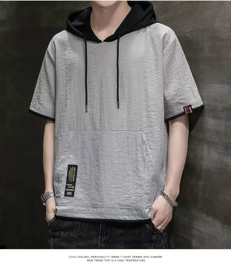 Men Ice Silk Hooded T-Shirt Summer Wear — feature 33